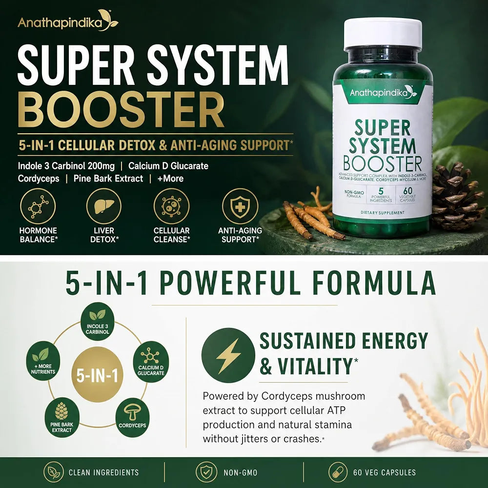 Super System Booster, 5-in-1 Cleansing Detox Anti-aging  Antioxidant Supplement
