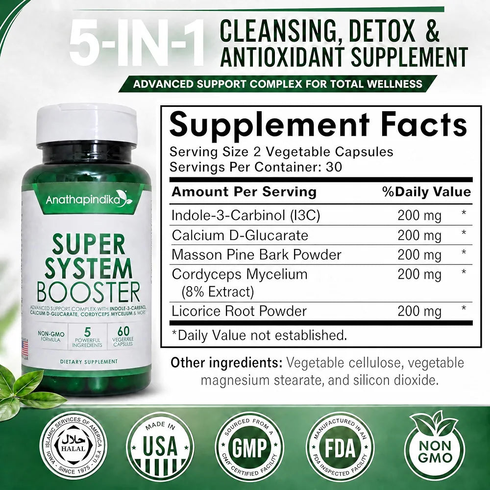Super System Booster, 5-in-1 Cleansing Detox Anti-aging  Antioxidant Supplement